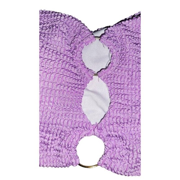 One Shoulder Swim Top Plus Sz 4X Purple Lilac Padded Metal Rings Smocked Stretch - Picture 3 of 5